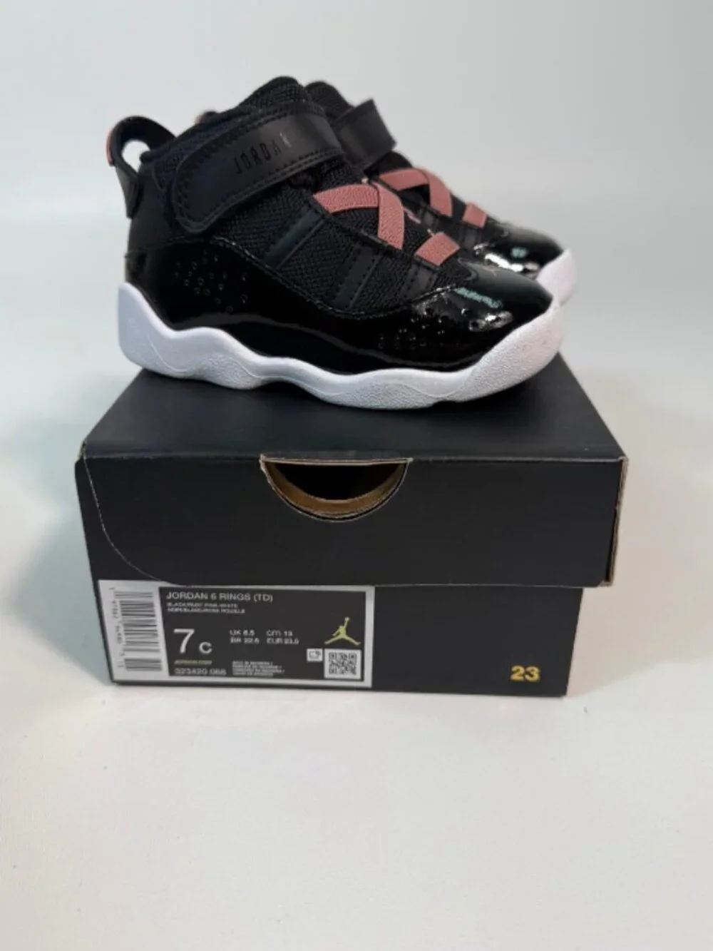 Nike Air Jordan 6 Rings (TD) Toddlers Size 7C Black/White/Rust Pink